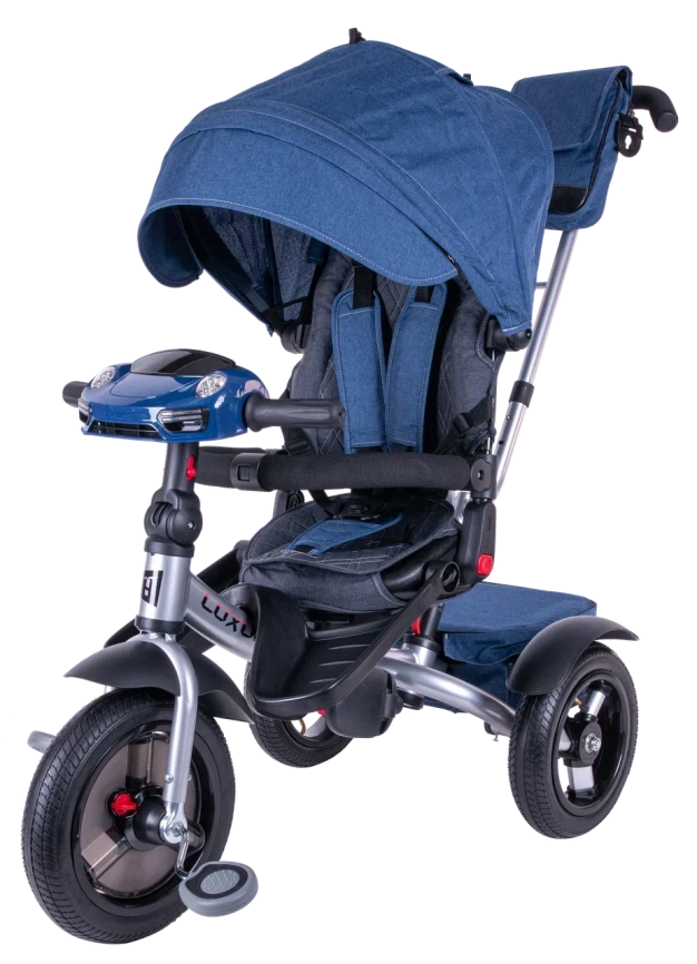Велосипед коляска Luxury трехколесный с ручкой синий / blue фото 1